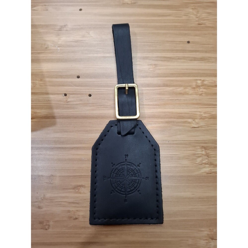 Portland Leather Goods Compass Luggage Tag Black Genuine Leather Travel Bag Tag